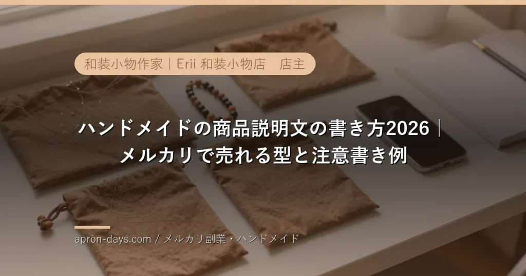 ハンドメイドの商品説明文の書き方2026｜メルカリで売れる型と注意書き例